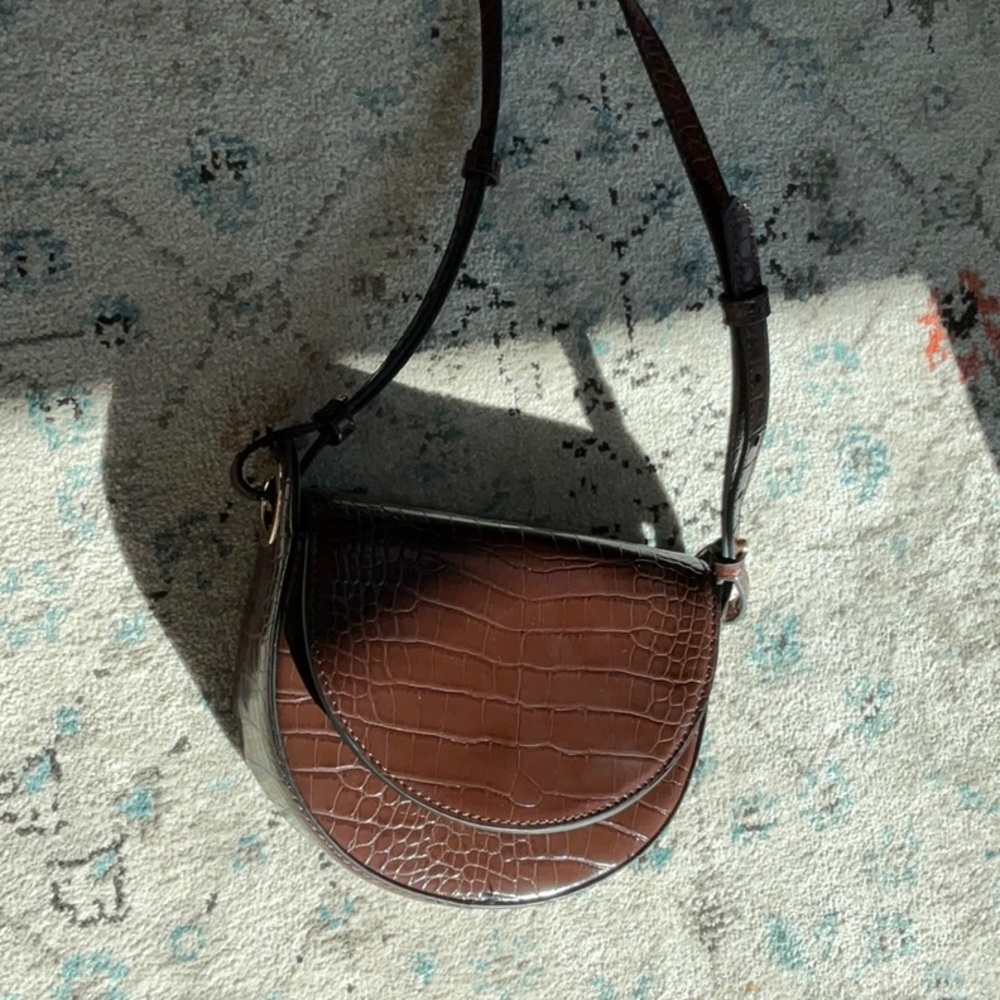 Mango vegan leather cros embossed brown shoulder bag